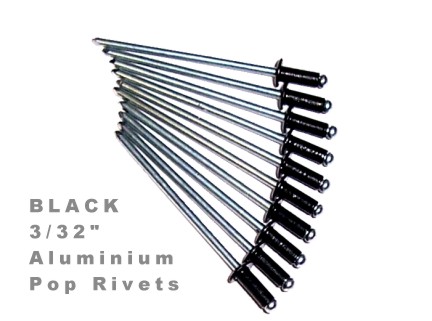 BLACK 3/32 inch Aluminium Pop Rivets x10